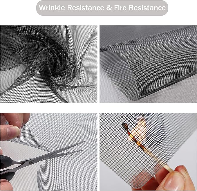 SAKURRY Window Screen Replacement Kit, 48'' x 99'' Fiberglass Screen Mesh with Rolling Tool and Screen Retainer Spline, DIY Adjustable Screen Door Mesh for Window, Door and Patio, Black