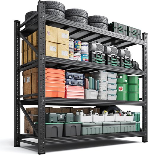 Letaya Heavy Duty 3000LBS Storage Shelves - 4 Tier Adjustable Utility Rack for Garage & Warehouse | Black 48" W x 24" D x 70" H