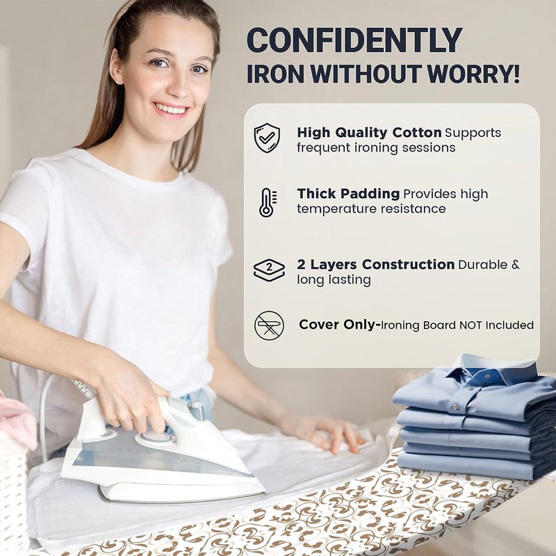 UniSimp Ironing Board Cover and Pad 18"x54" Extra Thick Natural Cotton, Scorch & Stain Resistant Iron Board Cover, Extra Large Iron Board Cover with Fasteners Heavy Duty Heatproof Elastic Edge Foliage