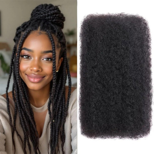 Afro Kinkys Bulk Human Hair for Dreadlocks Extensions and Locs Repair 1 Pack 50 Gram Afro Kinky Curly Human Hair Bulk for Twist（Black 16 Inch）