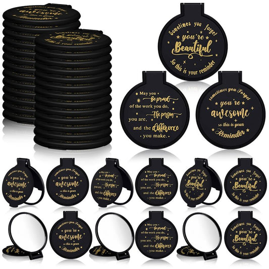 Wenqik 100 Pcs Inspirational Mini Compact Mirrors Bulk, Women Small Gifts Bulk, Group Team Party Favors, Mini Pocket Purse Mirror for Travel, Client, Guest, Wedding, Birthday, Cheerleader (Black)