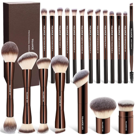 MAANGE 20 Pcs Makeup Brushes Set - Double-End Multi-Functional Blending Brushes | Coffee Brown