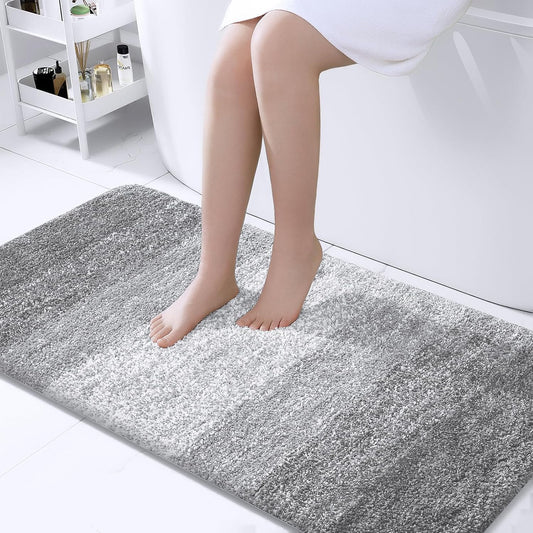 OLANLY Bathroom Runner Rugs - Extra Soft Microfiber Bath Mats | Quick Dry & Washable, 47x24, Light Grey