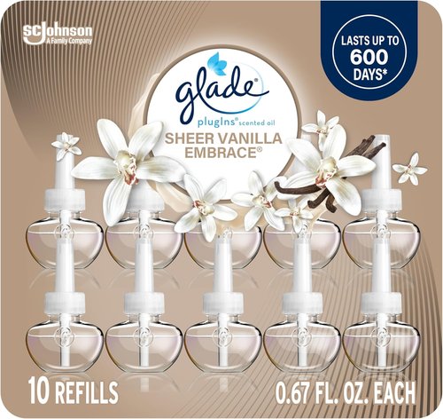 Glade PlugIns Refills Air Freshener - Sheer Vanilla Embrace Scent | 0.67 Fl Oz, 10 Count