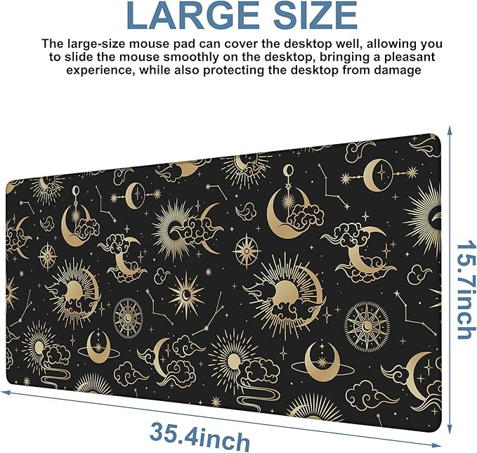 NITAHHHY Gaming Desk Pad Large Extra Length Clouds, Moon and Sun Mouse Pad Keyboard Laptop Non-Slip Waterproof with Rubber Base Thick Stitched Edge Mouse Mat for Office Home 35.4 x 15.7 Inches