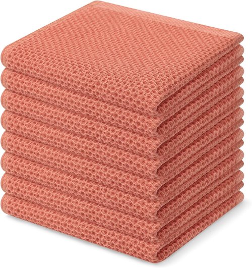 Homaxy Kitchen Dish Cloths - 100% Cotton Waffle Weave, Ultra Soft & Absorbent, 12x12 Inches, 8-Pack, Coral