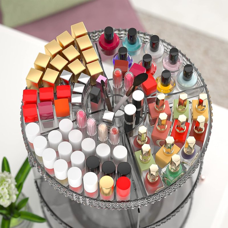 Rotating Makeup Organizer - Acrylic Cosmetic Storage with 7 Layers | Large Capacity for Brushes & Lipsticks - Gray