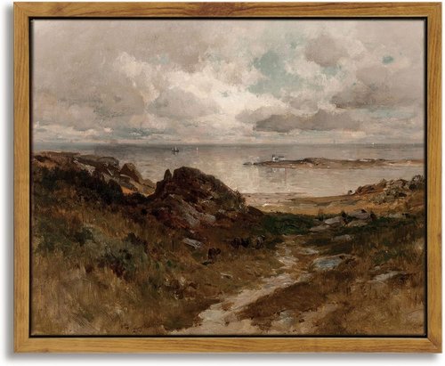 InSimSea Framed Canvas Wall Art - Vintage Seaside Path Landscape Oil Painting | 8"x10" Coastal Decor for Living Room, Bedroom, Bathroom