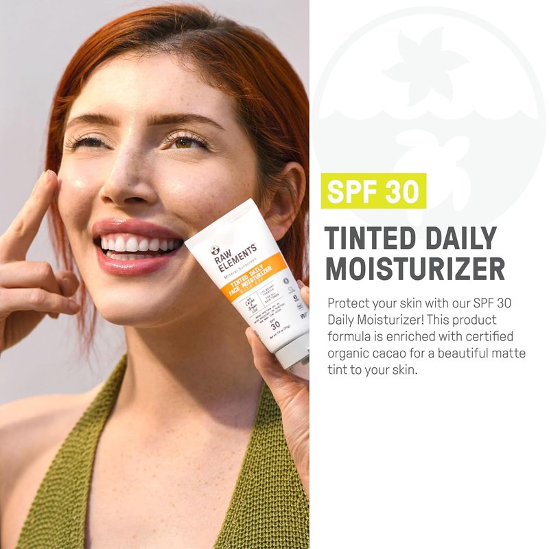 Raw Elements Tinted Daily Face Moisturizer - All-Natural Mineral Sunscreen | SPF 30, Reef Safe, 1.8oz