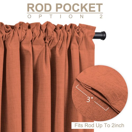 100% Blackout Shield Linen Blackout Curtains for Bedroom 108 Inches Long, Back Tab/Rod Pocket Living Room Drapes, Thermal Insulated Blackout Curtains 2 Panels Set, 50" W x 108" L, Burnt Orange