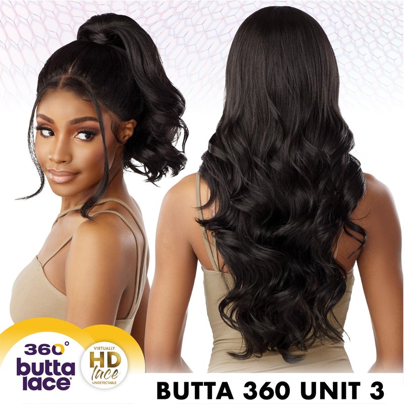 Sensationnel Butta 360 Lace Wigs - Unit 3 Wider Parting 360 Degree Lace Glueless Synthetic Preplucked Hairline (1B OFFBLACK)