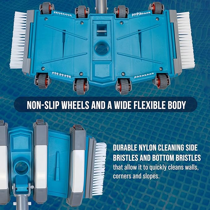 U.S. Pool Supply 17.5" Heavy Duty Weighted Flexible Concrete Swimming Pool Vacuum Head with Side Brushes and EZ Clip Handle - Professional Grade - Faster Cleaning, Easier Debris Removal, Clean Walls