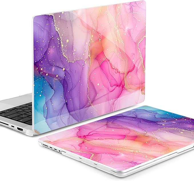 DONGKE for M4 MacBook Pro 16 Inch Case 2024 2023 2021 A3403 A3186 M3 A2991 M2 A2780 M1 A2485 Pro/Max Chip, Plastic Hard Shell Case & Keyboard Cover for Mac Pro 16 with Touch ID, Marble Ink