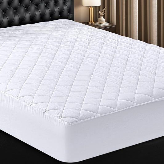 Utopia Bedding Quilted Fitted Mattress Pad - Short Queen Size, Deep Pocket Protector, Machine Washable | White