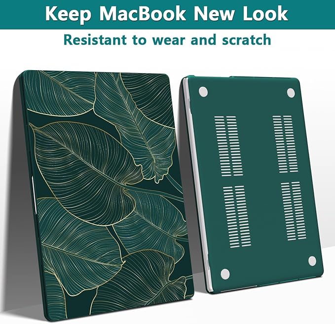 Teryeefi Pattern Case for MacBook Pro 14 inch Case 2025-2021 M5 M4 M3 M2 M1 Pro/Max, Fit Model A3401 A3112 A2992 A2918 A2779 A2442 Protective Hard Shell +Keyboard Cover+Screen Protector - Green Leaf