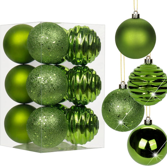 Skiennix 12-Piece Green Shatterproof Christmas Ball Ornaments - Medium Tree Decorations for Holiday Decor