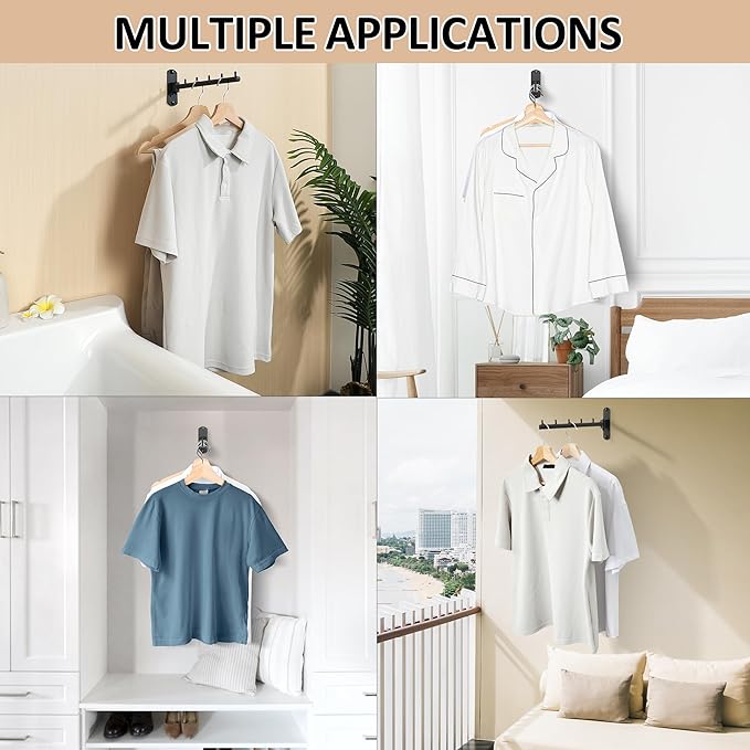 Mooche Swing Clothes Hanger Rack, Garment Racks Folding Clothes Bar Wall Mounted, 180°Rotation Laundry Drying Rack 304 Stainless Steel Space Saving for Laundry Room Bedroom Balcony, 9.45" Long 2Pack