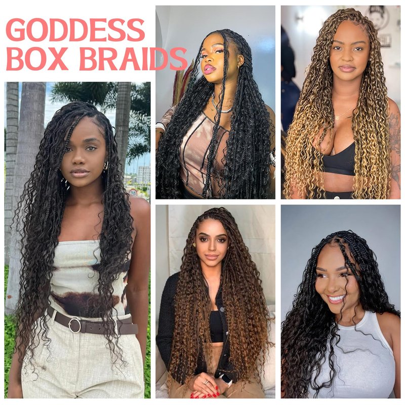 Box Braids Crochet Hair - 30 Inch Water Wave Boho Braids for Black Women | 9 Packs, 1B Color