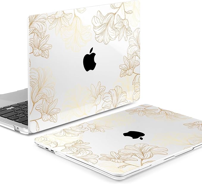 MEEgoodo Case for M5/M4/M3/M2 MacBook Air 13 inch 2026 2025 2024 2022, Fit Model A3449/A3240/A3113/A2681, Case Compatible with MacBook Air 13.6-inch, Drawn Golden Floral