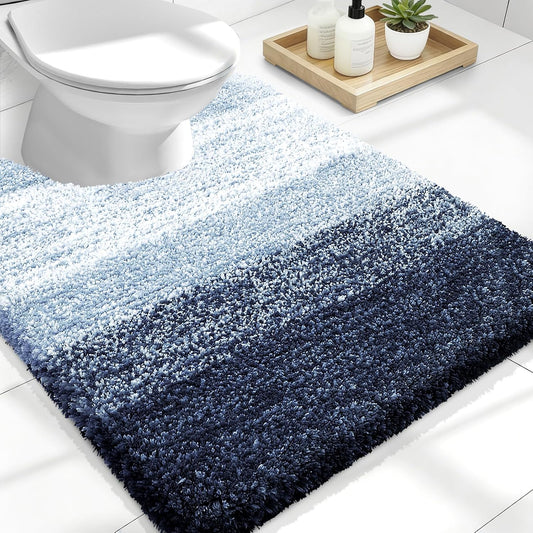 OLANLY Luxury U-Shaped Toilet Rugs - Extra Soft, Absorbent Microfiber Bath Mat, 24x20, Navy Blue