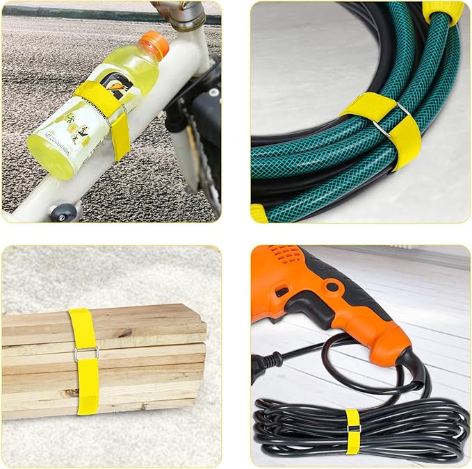 YMCRLUX 1"x16ft Hook and Loop Straps with 25 Metal Buckles, Adjustable Fastening Cable Straps, Cut-to-Length Cinch Strap, Reusable Nylon Securing Cord Ties for Organizer or Storage, 1 inch Wide,Yellow