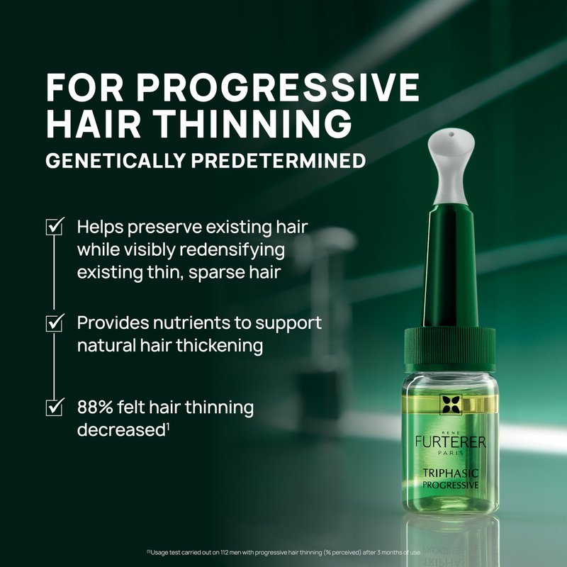 Rene Furterer TRIPHASIC Progressive Concentrated Serum, Thinning Hair Suitable for those Experiencing Hereditary & Hormonal Thinning, Drug Free Hair Thickening Serum, Energize Scalp, Hair Health