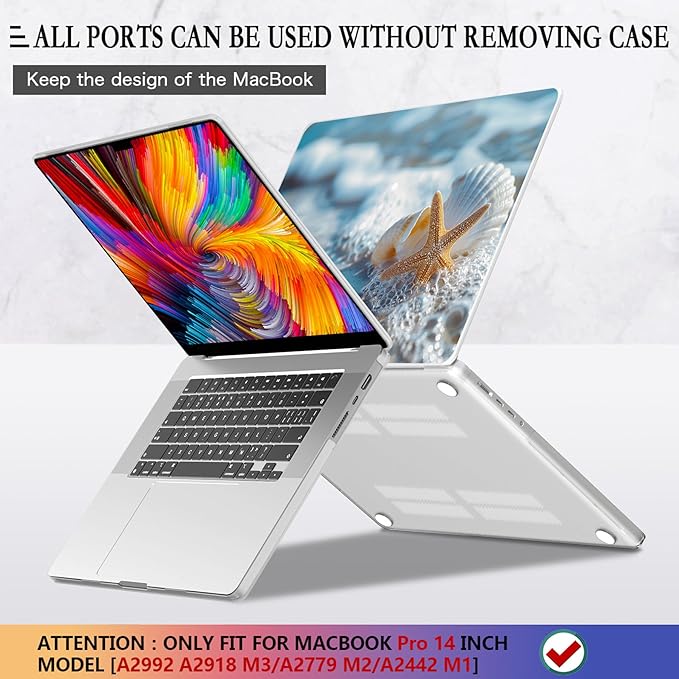 CISSOOK Compatible with MacBook Pro 14 inch Case 2026-2021 Release M5 A3434 M4 A3112 A3185 A3401 M3 A2992 A2918 M2 A2779 M1 A2442 Model, Plastic Hard Shell Case with Keyboard Cover, Beach&Shell