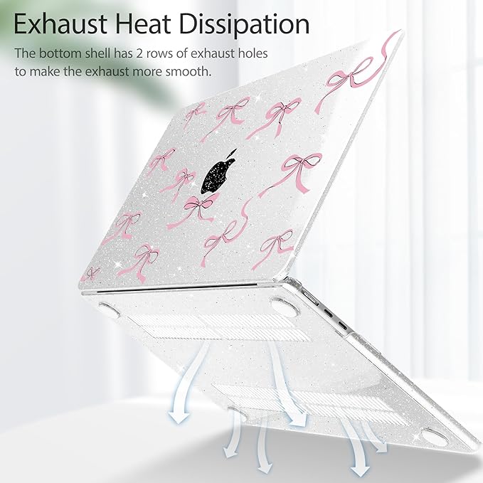 May Chen Case for MacBook Air 13/13.6 inch M5 A3449 M4 A3240 M3 A3113 M2 A2681, 2026 2025 2024-2022, Plastic Hard Shell with Keyboard Cover & Screec Protector, Clear Glitter Bow