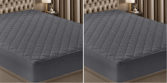 Utopia Bedding Quilted Fitted Mattress Pad - Queen Size, Elastic Cover, Machine Washable, Grey | Pack of 2