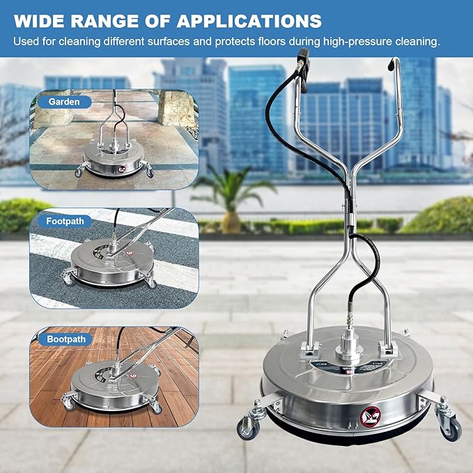 30" Pressure Washer Surface Cleaner, Dual Handle Stainless Steel Power Washer Surface Cleaner With 4 Wheels, 5200 PSI for Pressure Washer Attachment for Concrete, Patio, Sidewalk, Deck and Driveways