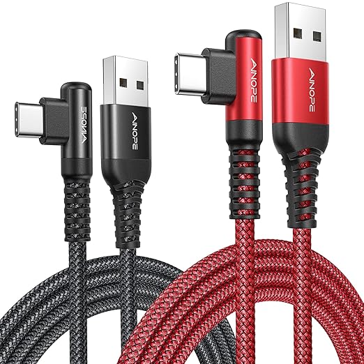 AINOPE USB C Cord 3.1A Fast Charge, [2-Pack, 6.6ft] Type C Charging Cable Right Angle, Resistant Nylon Braided USB-A to USB-C Charge Compatible Galaxy S10 S9 S8 Plus S21, V30,V20,G6, Type C Charger