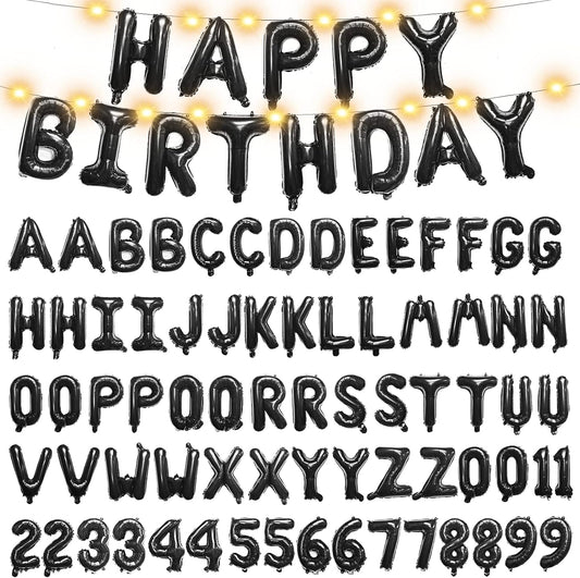 Skiennix 16" Foil Personalized Name Balloons - Custom Mylar Birthday & Event Decor | 85 PCS Set (Black)