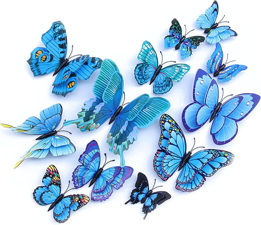 OPSEAM 3D Butterfly Wall Decor - 48 PCS Magnetic Stickers for Party Decorations | Blue
