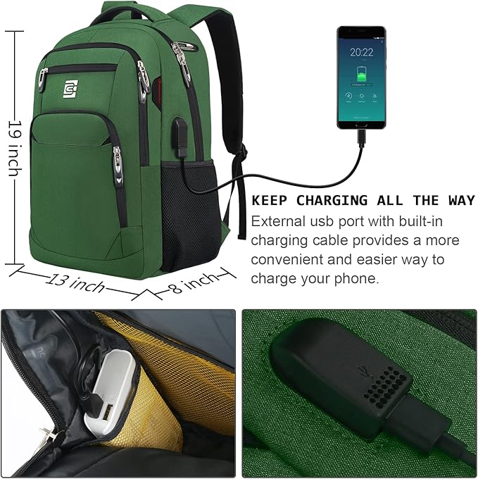 Volher Laptop Backpack,Business Travel Anti Theft Slim Durable Laptops Backpack,Water Resistant College Computer Bag for Women & Men Fits 15.6 Inch Laptop and Notebook-Green