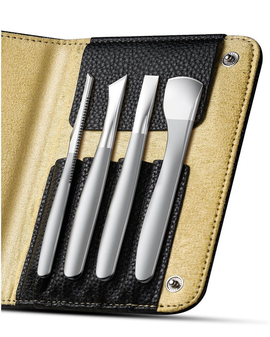BEZOX 4PCS Pedicure Knife Tools – Professional Ingrown Toenail Removal Kit, Callus Shaver & Corn Scalpel, Foot Peeling Razor Toe Nails Blades (PU Leather Case Included) - Silver