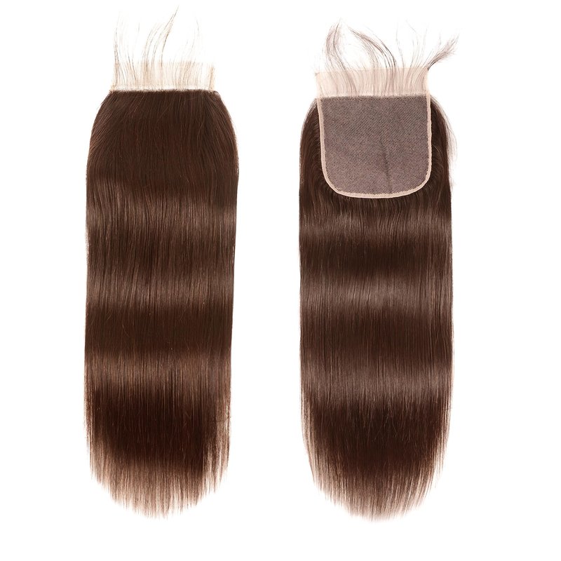 Kafeier 5x5 Chocolate Brown Closure 4# 100% Human Hair Pre Plucked With Baby Hair stright Closure 5 by 5 Lace frontal 12 Inch