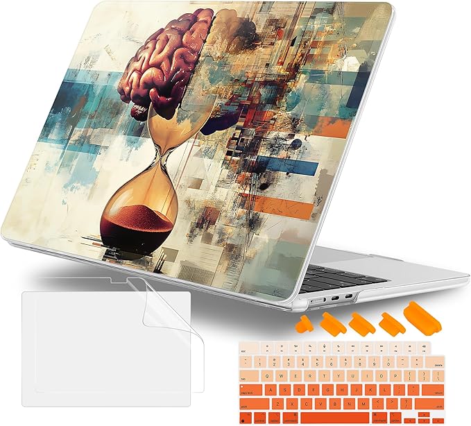 Lepeoac Case for 2026/2025/2024/2023 MacBook Air 15-inch Laptop Release M5 A3448 /M4 A3241 /M3 A3114 /M2 A2941, Stylish Protective Hard Shell Cover for MacBook Air 15.3 inch, Brain & Hourglass