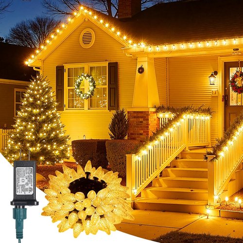 C9 Christmas Lights - 88FT 110LED Waterproof String Lights with 8 Modes | Warm White Outdoor Decor
