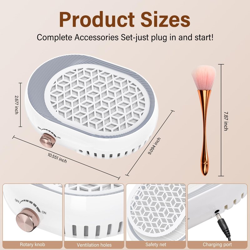 UKRANSA Nail Dust Collector – Professional Strong Suction Nail Vacuum Cleaner with Adjustable Speed, Quiet Operation, Washable Filter for Salon & Home Use