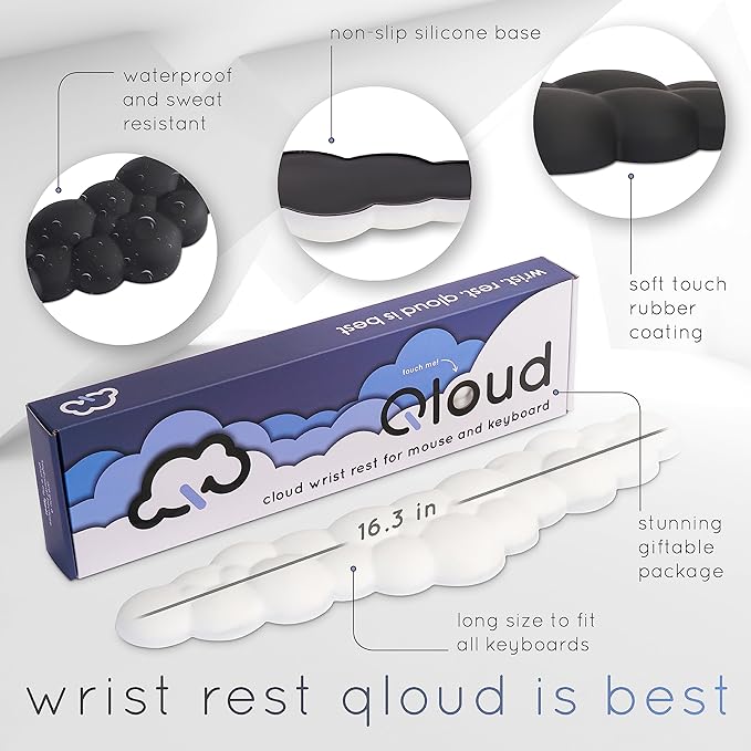Blue Cloud Keyboard Wrist Rest – Create-ables Qloud Blue Wrist Rest for Computer Keyboard and Mouse, Ergonomic Memory Foam Wrist Pad with Non-Slip Base, Includes Cloud Mouse Pad