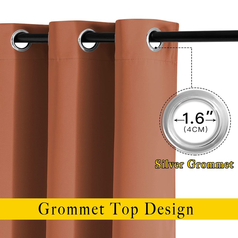 NICETOWN Kitchen Window Curtains Over Sink - Grommet Blackout Solid Vertical Small Curtains & Drapes Noise Reducing for Laundry, Burnt Orange, W52 x L45, 2 Panels