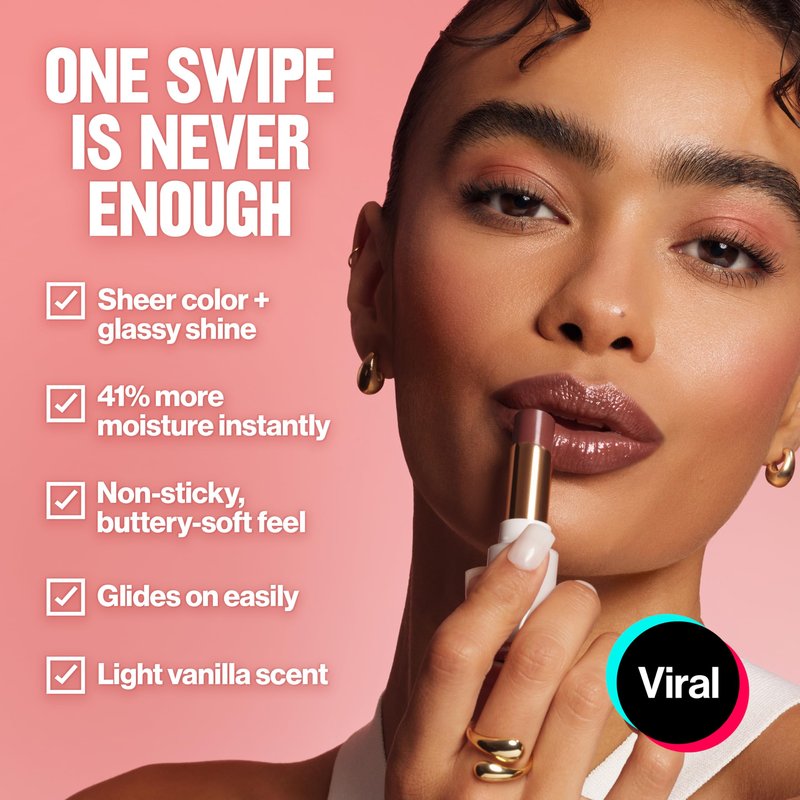 REVLON Super Lustrous Glass Shine Balm, Sheer Glossy Tinted Lip Balm, Hydrating Formula with Hyaluronic Acid, Aloe & Rose Quartz, 011 Sparkling Honey, 0.11 oz