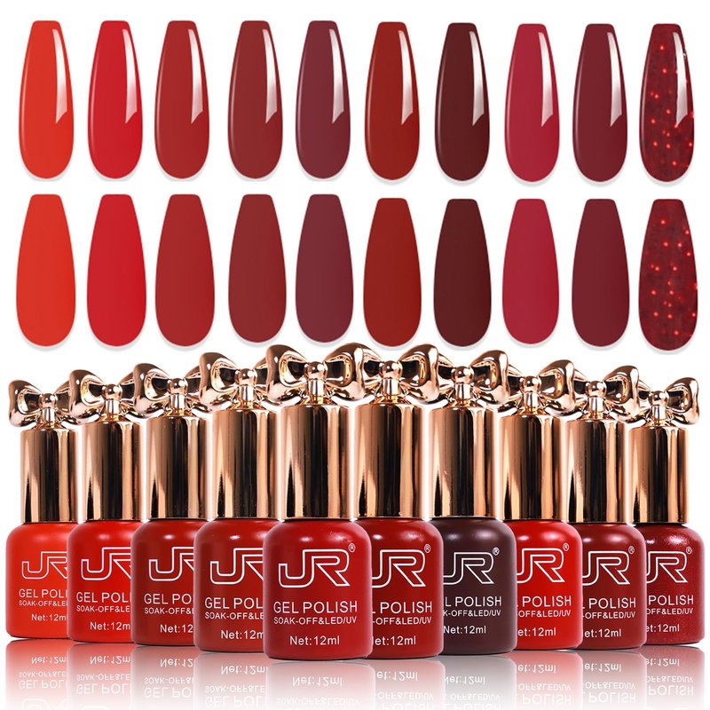JR 12ml 10colors HEMA Free Red Gel Nail Polish Set Long Lasting Soak off UV Gel Polish Kit Nail Art DIY Manicure Salon Home Gifts for Women D Model