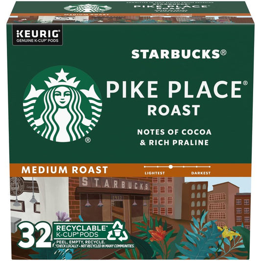 Starbucks K-Cup Coffee Pods, Medium Roast Hot or Iced Coffee, Pike Place Roast, 32 Keurig Pods