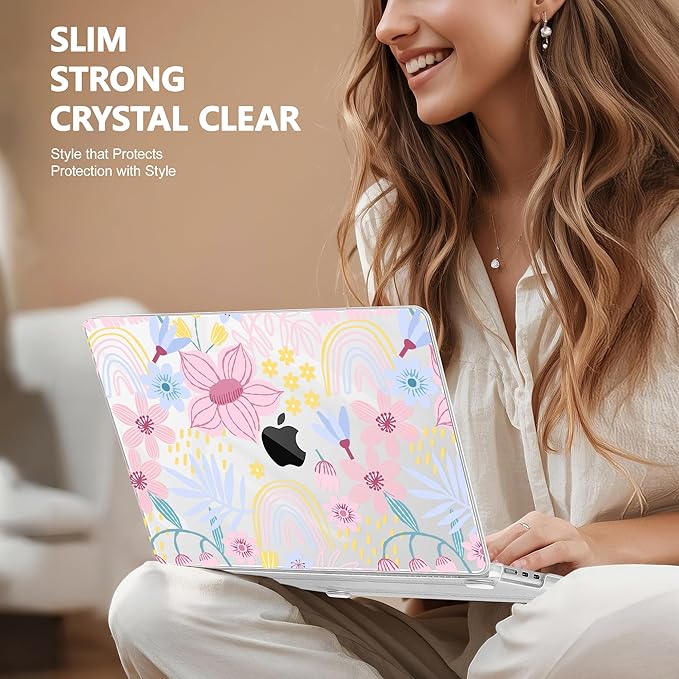 Lepeoac Case for 2026/2025/2024/2023 MacBook Air 15-inch Laptop Release M5 A3448 /M4 A3241 /M3 A3114 /M2 A2941, Stylish Protective Hard Shell Cover for MacBook Air 15.3 inch, Florals