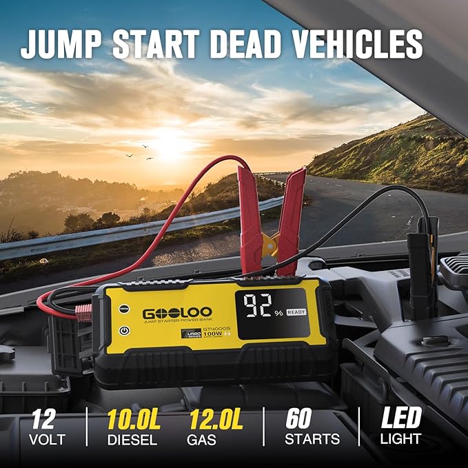 GOOLOO GT4000S Jump Starter 4000A Car Jumper Starter (Up to 10L Diesel All Gas Engines), 100W Fast-Charging Lithium Jump Box, SuperSafe Portable Car Battery Charger for 12V Vehicles, Yellow