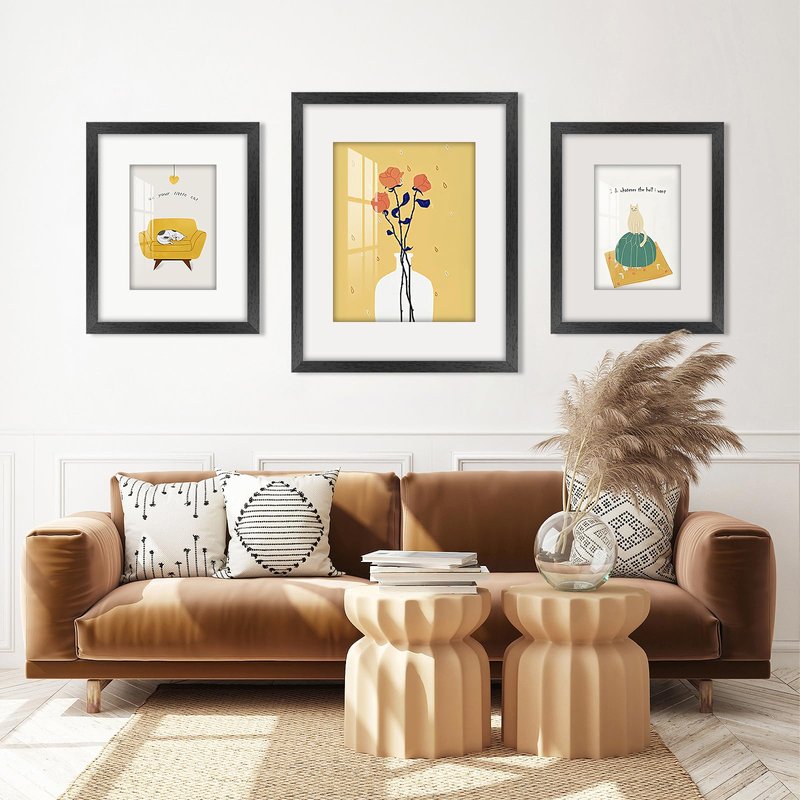 Veelot 8x10 Picture Frame Set of 6 with Shatter-Resistant HD Plexiglass - Use as 5x7 Frame with Mat or Display 8x10 Photo Without Mat - Thin Border Picture Frames for Tabletop Display Black