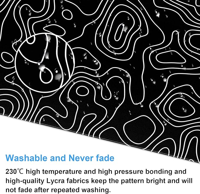 Black and White Topographic Desk Mat, Large Gaming Mouse Pad 31.5x15.7