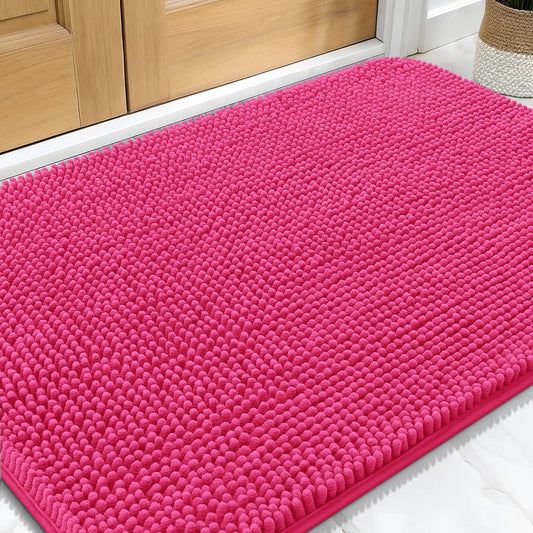 OLANLY Dog Door Mat - Absorbent Non-Slip Chenille Mat for Muddy Paws | 30x20, Quick Dry, Hot Pink