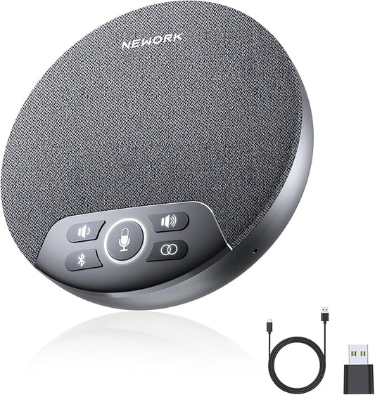 NEWORK Bluetooth Conference Speakerphone with AI Noise Reduction, 4 Mics, 360° Voice Pickup, 2600mAh Battery, Bluetooth/USB-C/Dongle, Daisy Chain for Large Rooms, Compatible with Zoom/Teams/Skype